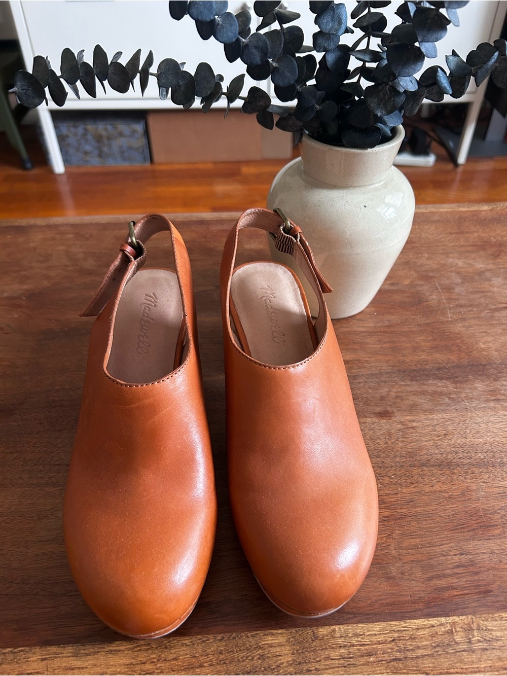 Madewell Cognac Leather Slingback Clogs